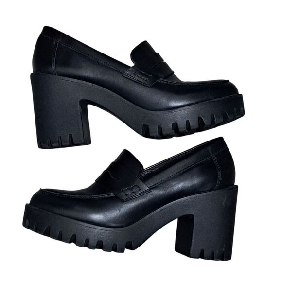 Steve Madden Binary Moto Boho Chic Goth Platform Loafer Chunky Heel Sz 9.5 Black - Picture 10 of 15